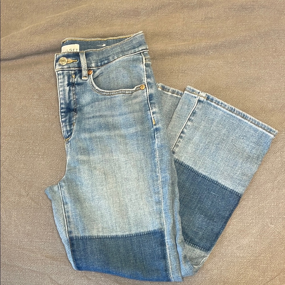 LOFT Women's Two-Tone Blue Straight Leg Jeans